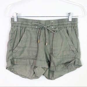 GUESS OLIVE GREEN ELASTIC WAIST CUFFED LINEN SHORTS WITH TIE WOMENS SZ XS